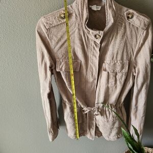 Linen Blend Utility Field Jacket Women S Cargo Pocket Military Travel Spring EUC